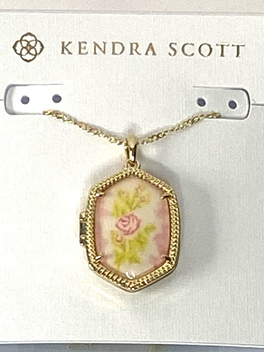 Kendra Scott Gold Floral Pink and Green Locket Necklace